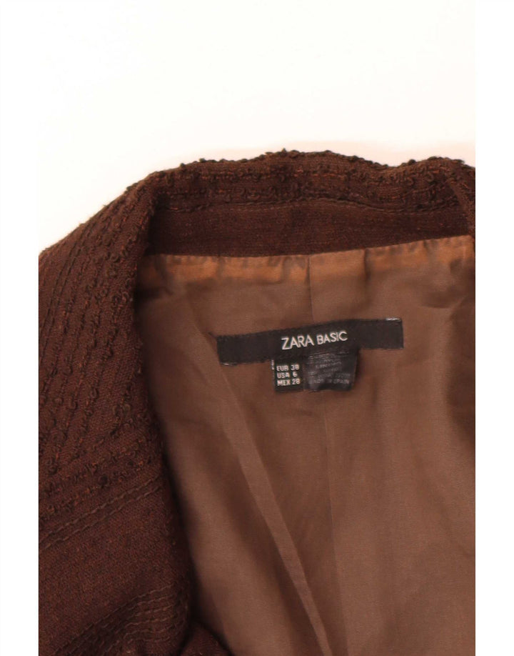Jaqueta blazer feminina Zara com 1 botão EU 38 pequena marrom risca de giz lã