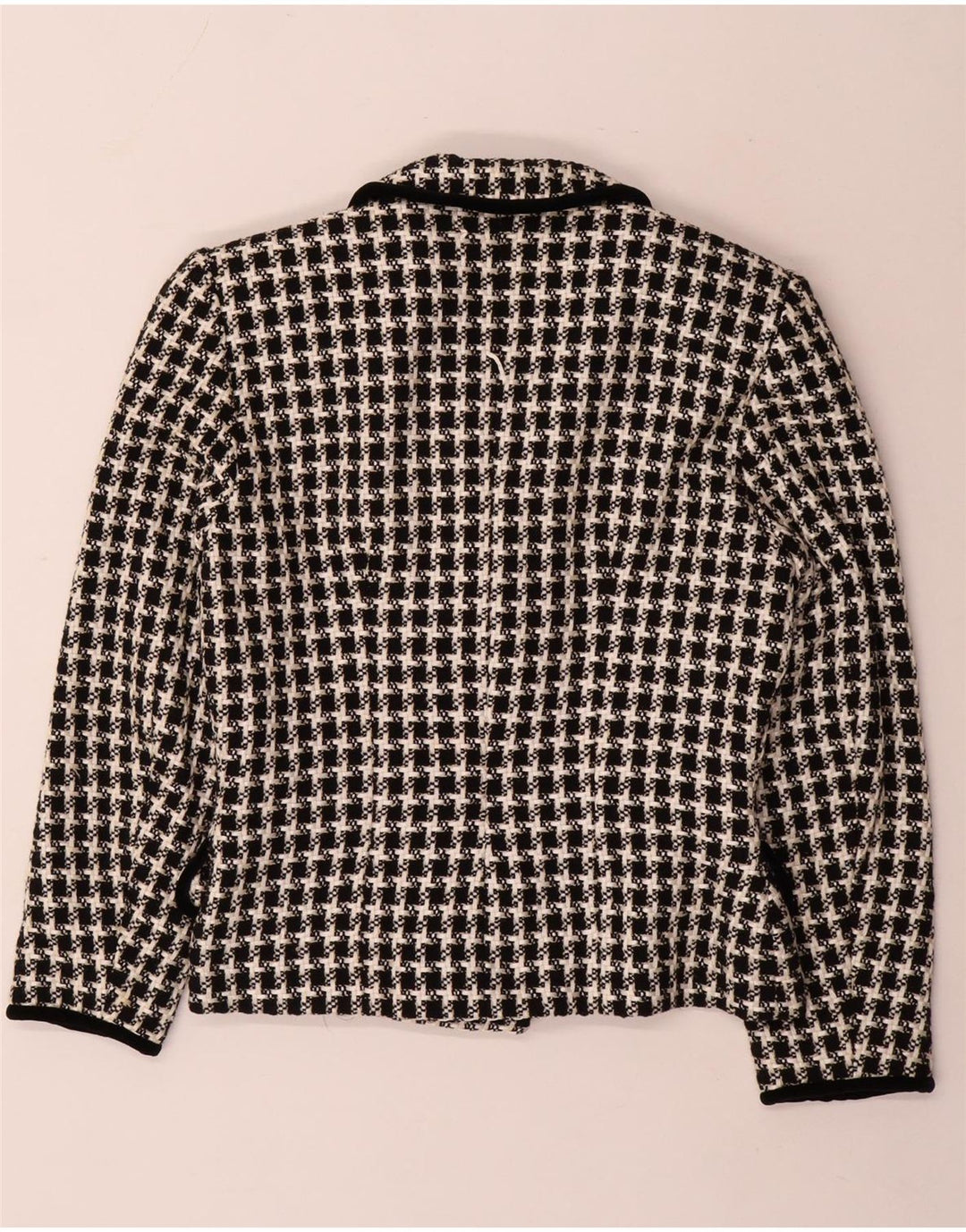 Jaqueta blazer feminina vintage com peito duplo UK 14 médio preto houndstooth