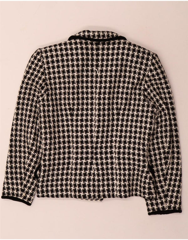 Jaqueta blazer feminina vintage com peito duplo UK 14 médio preto houndstooth