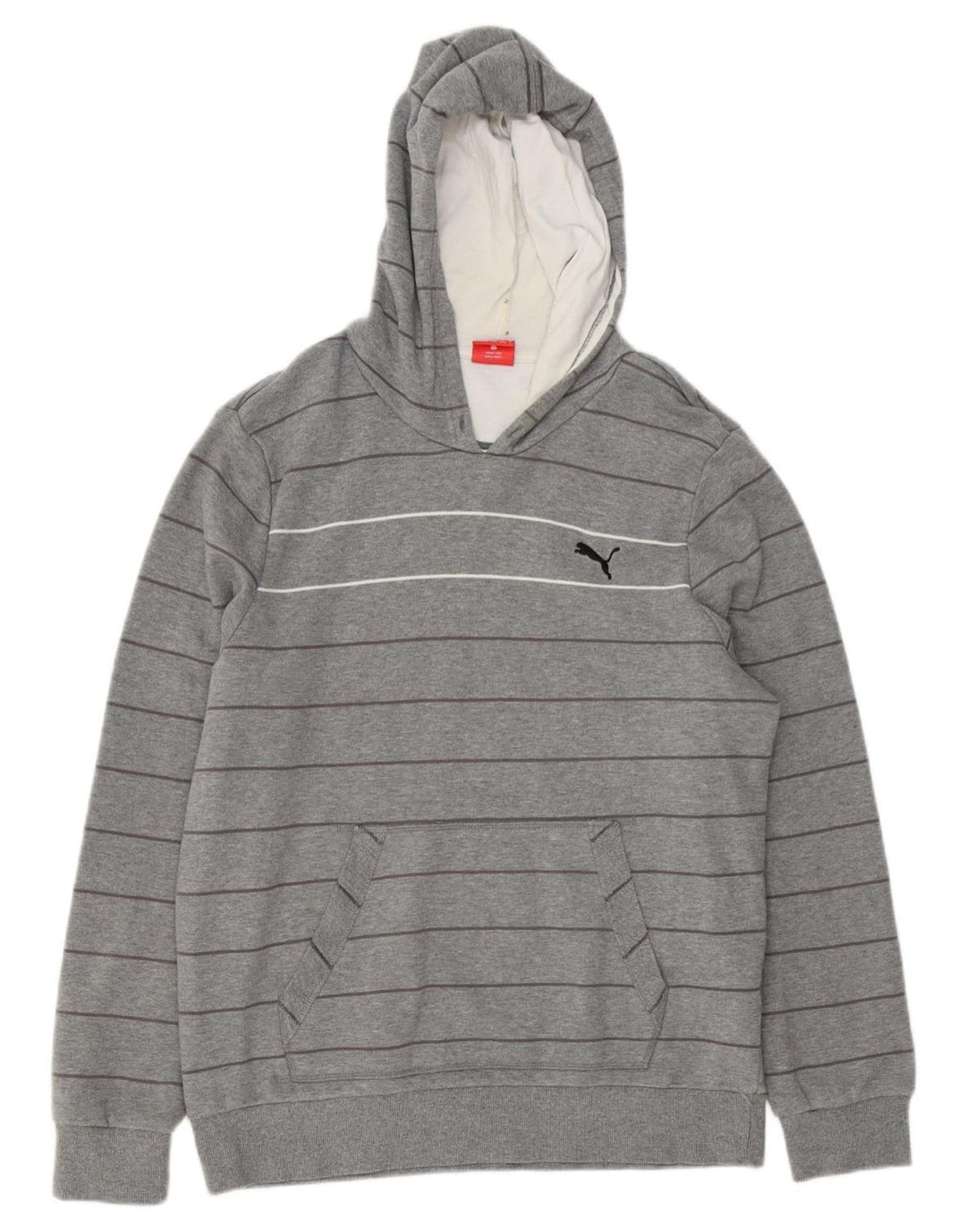PUMA Mens Hoodie Jumper Grande Algodão Listrado Cinza