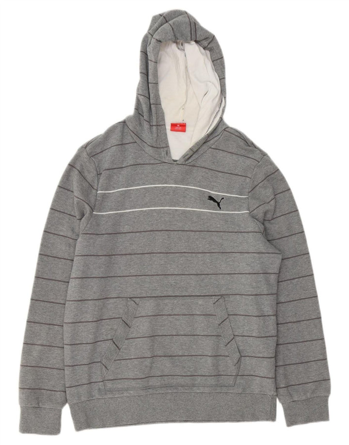 PUMA Mens Hoodie Jumper Grande Algodão Listrado Cinza