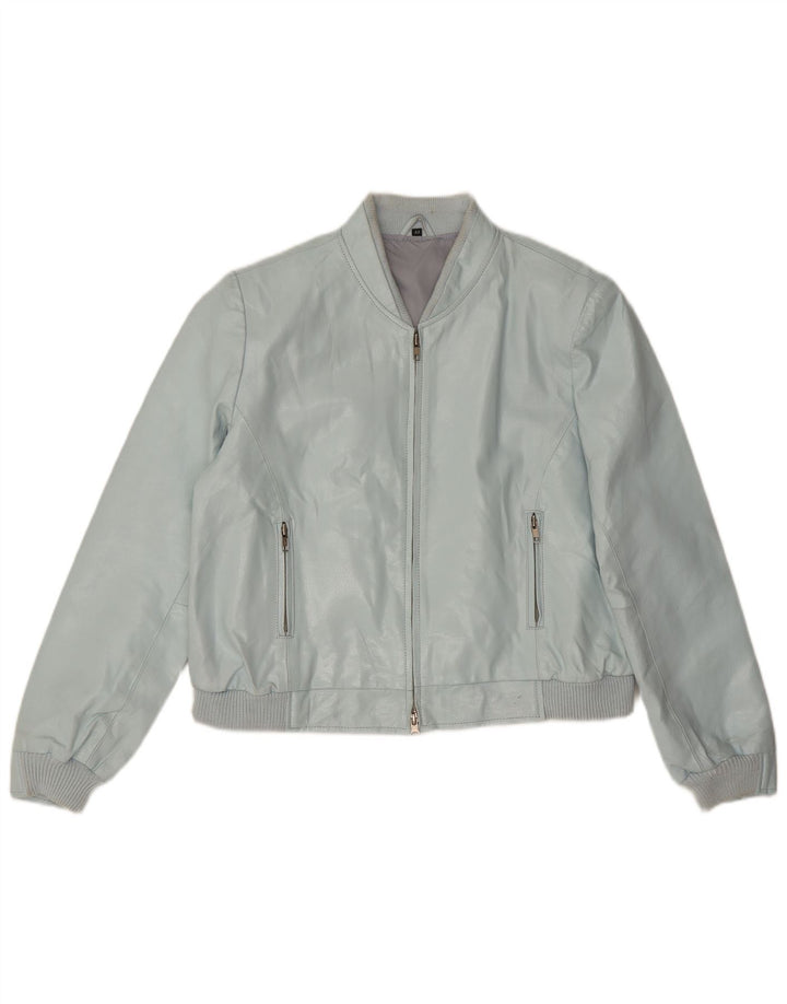 Jaqueta bomber feminina vintage de couro sintético IT 44 azul médio