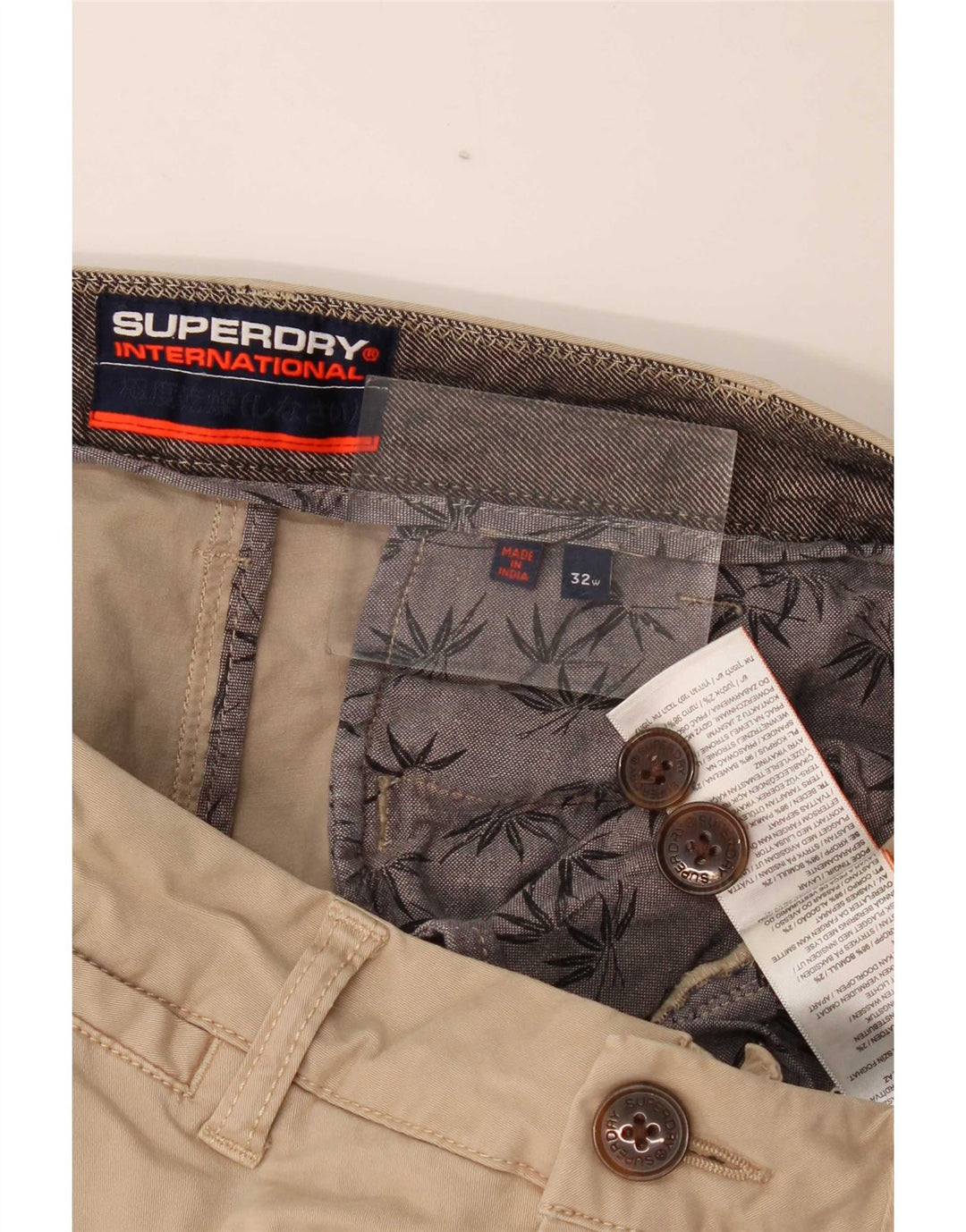 Shorts Chino Masculino Superdry W32 Algodão Bege Médio