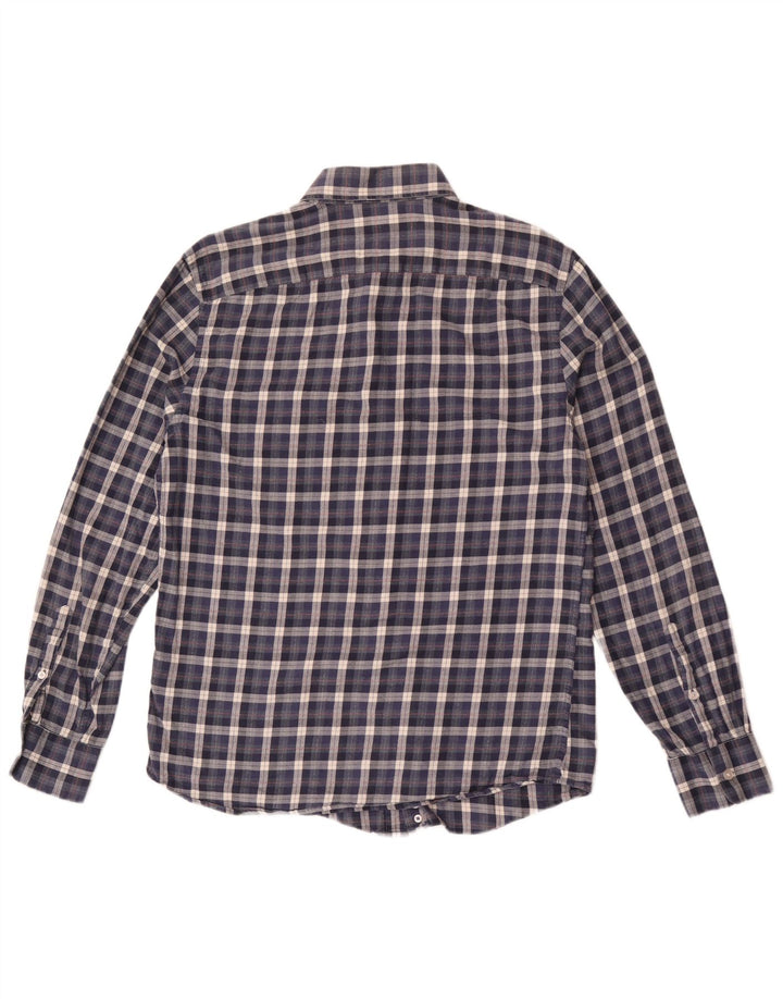 Camisa masculina de flanela Reiss Regular Fit grande algodão xadrez azul marinho