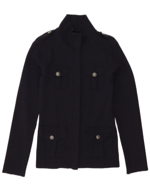 Suéter cardigã feminino Blauer UK 10 pequeno lã azul marinho