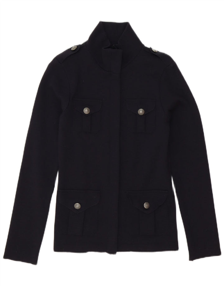 Suéter cardigã feminino Blauer UK 10 pequeno lã azul marinho