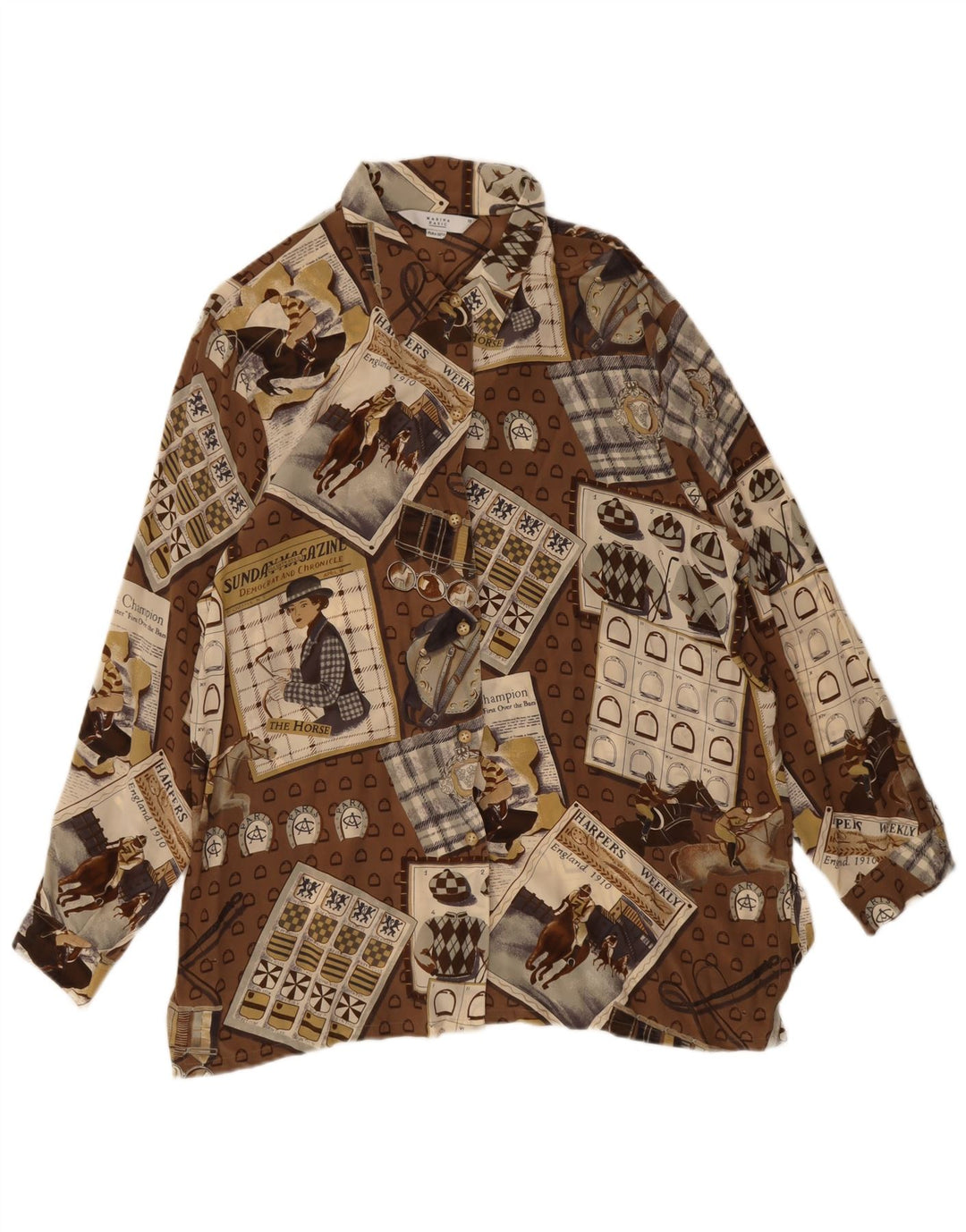 Blusa feminina Marina Rinaldi, camisa alta, tamanho 25, grande, marrom, patchwork
