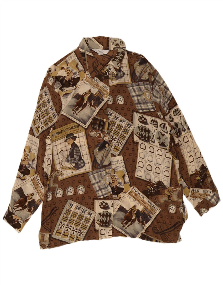 Blusa feminina Marina Rinaldi, camisa alta, tamanho 25, grande, marrom, patchwork