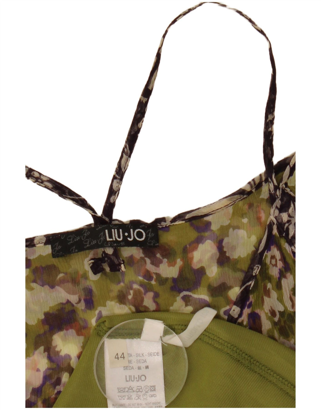 Liu Jo vestido feminino sem mangas em camadas IT 44 seda floral verde médio