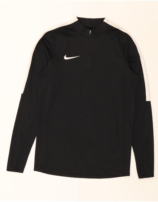 NIKE Mens Dri Fit Zip Neck Pullover Tracksuit Top Small Black Colourblock