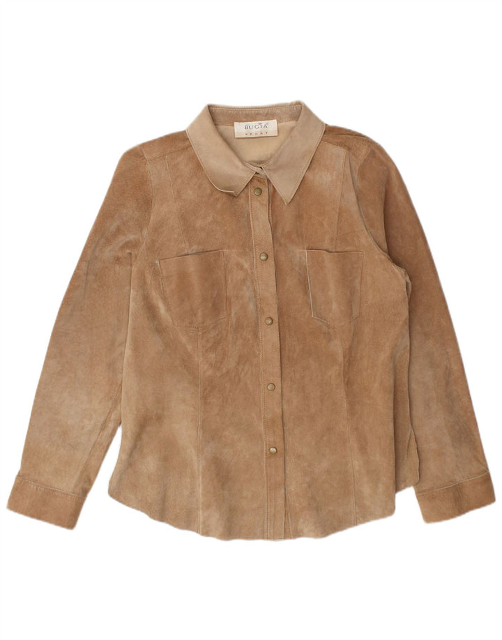 Camisa feminina vintage de camurça IT 48 XL couro marrom