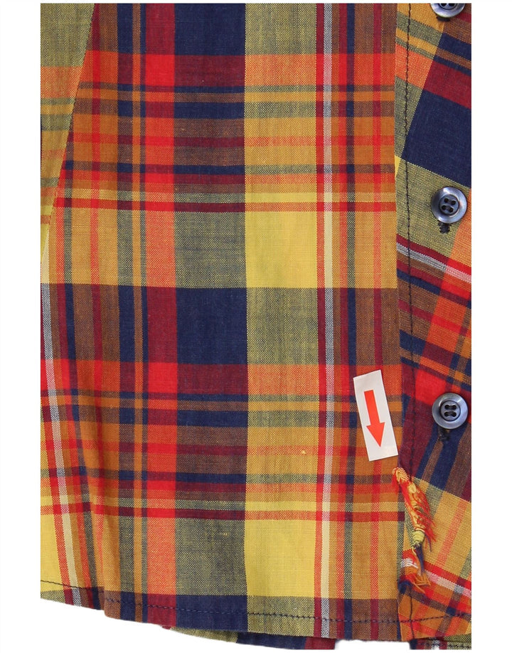 Camisa feminina VINTAGE de manga curta UK 10 pequena xadrez multicolorida