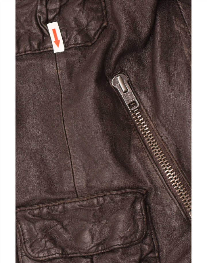 Jaqueta de couro militar masculina Superdry UK 42 XL marrom