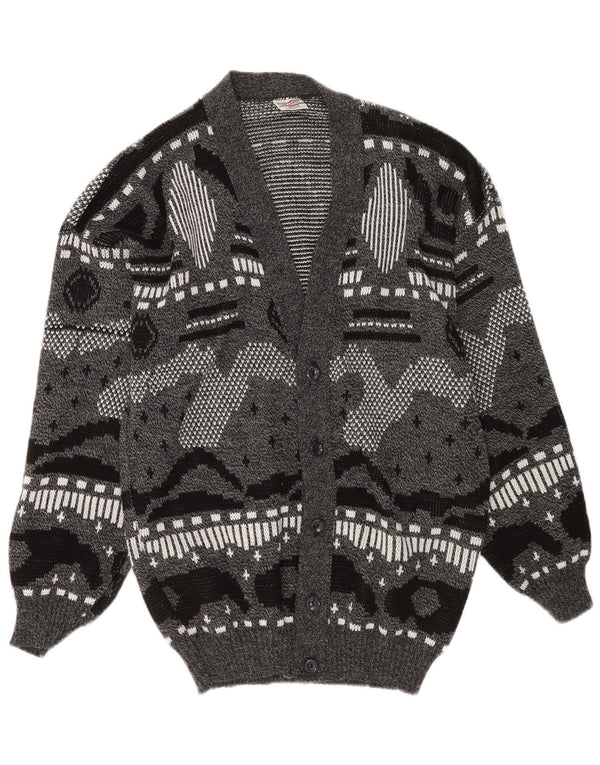 Suéter Cardigan Masculino Vintage XL Cinza Geométrico Acrílico