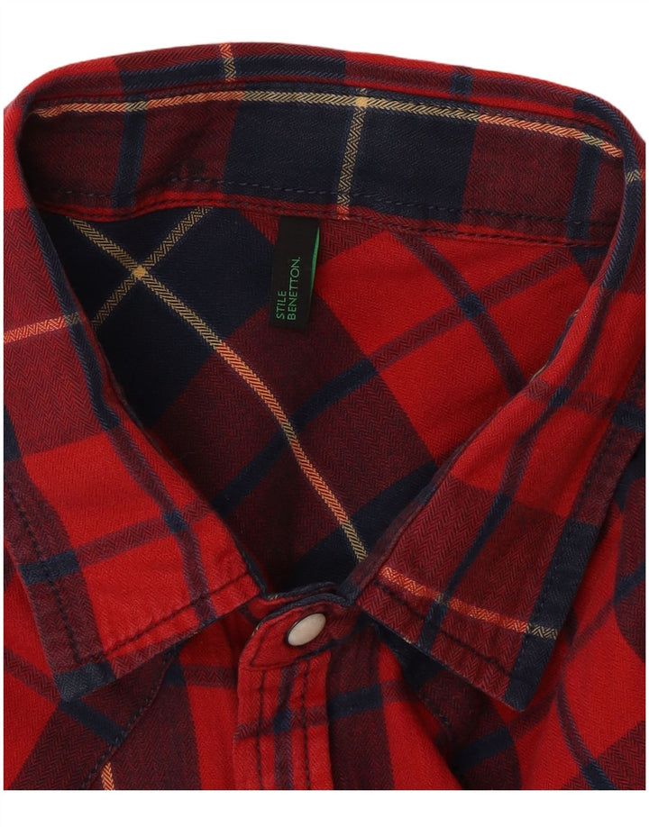 Camisa masculina de flanela Benetton grande xadrez vermelho