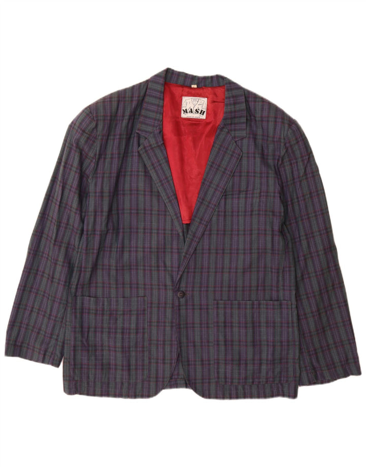 Jaqueta blazer masculina Mash com 1 botão Reino Unido 40 grande algodão xadrez roxo