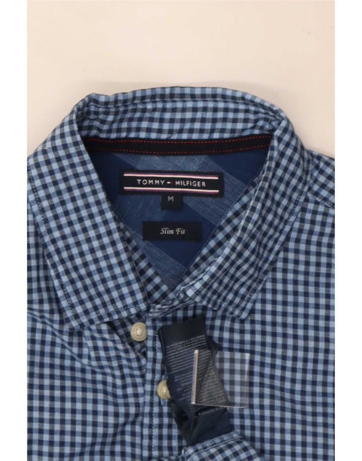 Camisa masculina Slim Fit Tommy Hilfiger de algodão guingão azul médio