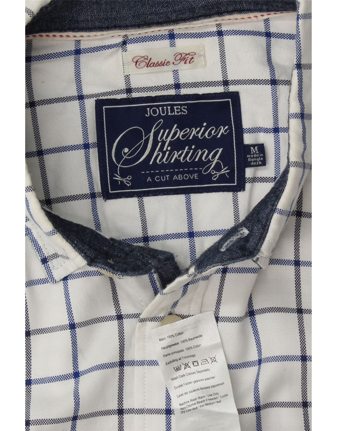 JOULES Camisa masculina clássica de ajuste médio branco xadrez algodão