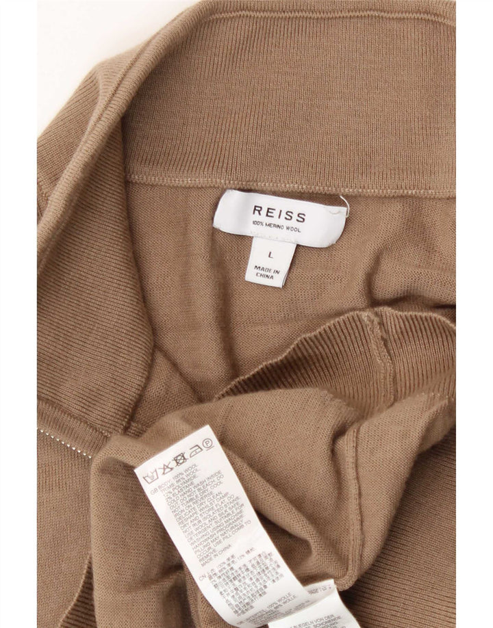 Suéter masculino Reiss com zíper e gola grande de lã marrom