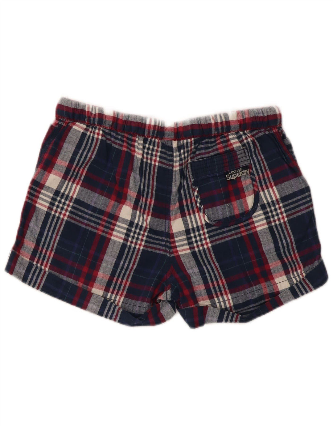 Hot Pants Feminino Superdry Pequeno W28 Algodão Xadrez Azul Marinho