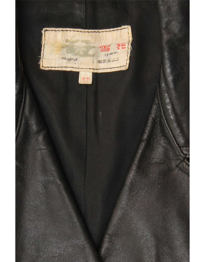 Casaco de couro feminino vintage IT 52 2XL preto