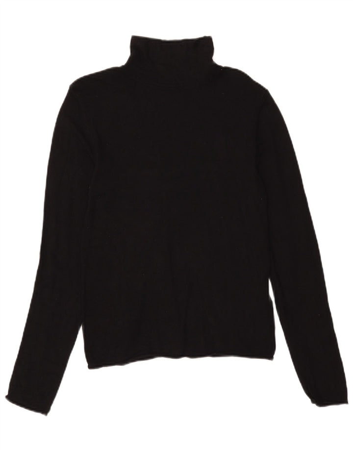 Zara Top feminino com gola redonda e manga comprida UK 12 médio preto viscose