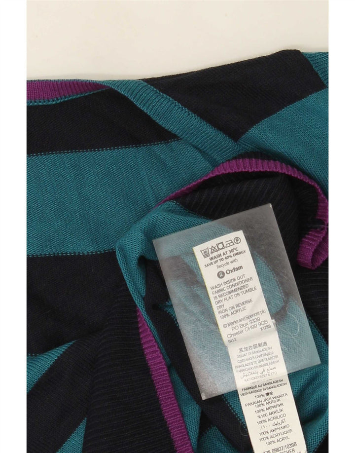 Suéter feminino Marks & Spencer com decote em V UK 12 listrado azul médio