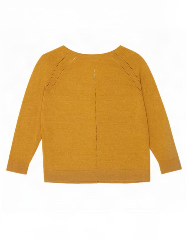 Suéter cardigã feminino de manga 3/4 Fat Face, algodão amarelo pequeno Reino Unido 10