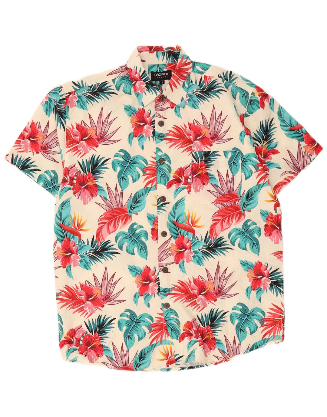 Camisa havaiana masculina Pacifica manga curta média floral multicolorida