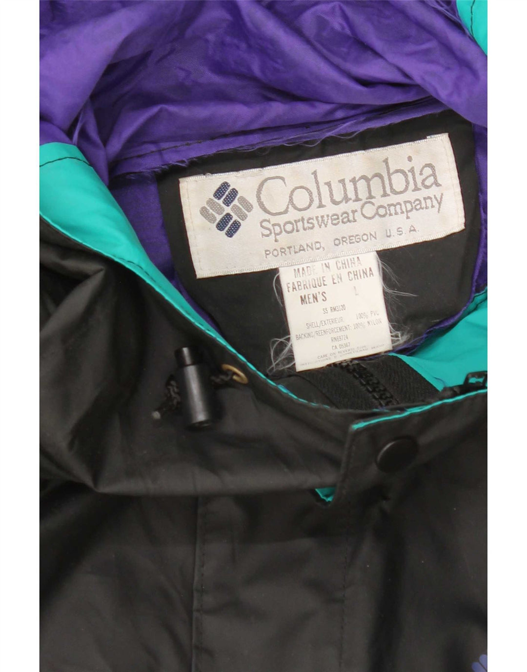 Jaqueta de chuva masculina Columbia com capuz UK 40 grande nylon preto