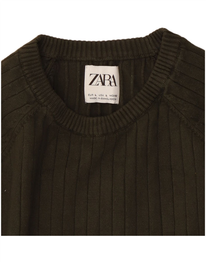 Zara Suéter masculino com gola redonda grande cáqui