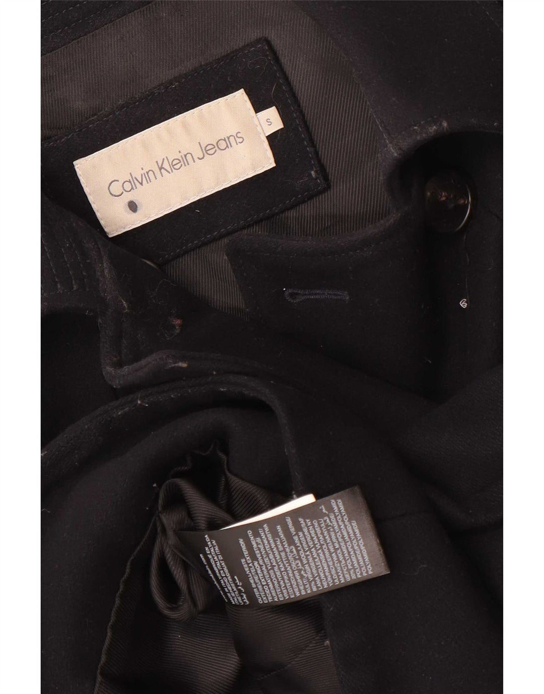 Calvin Klein Jeans feminino oversized ervilha casaco Reino Unido 10 pequeno azul marinho lã