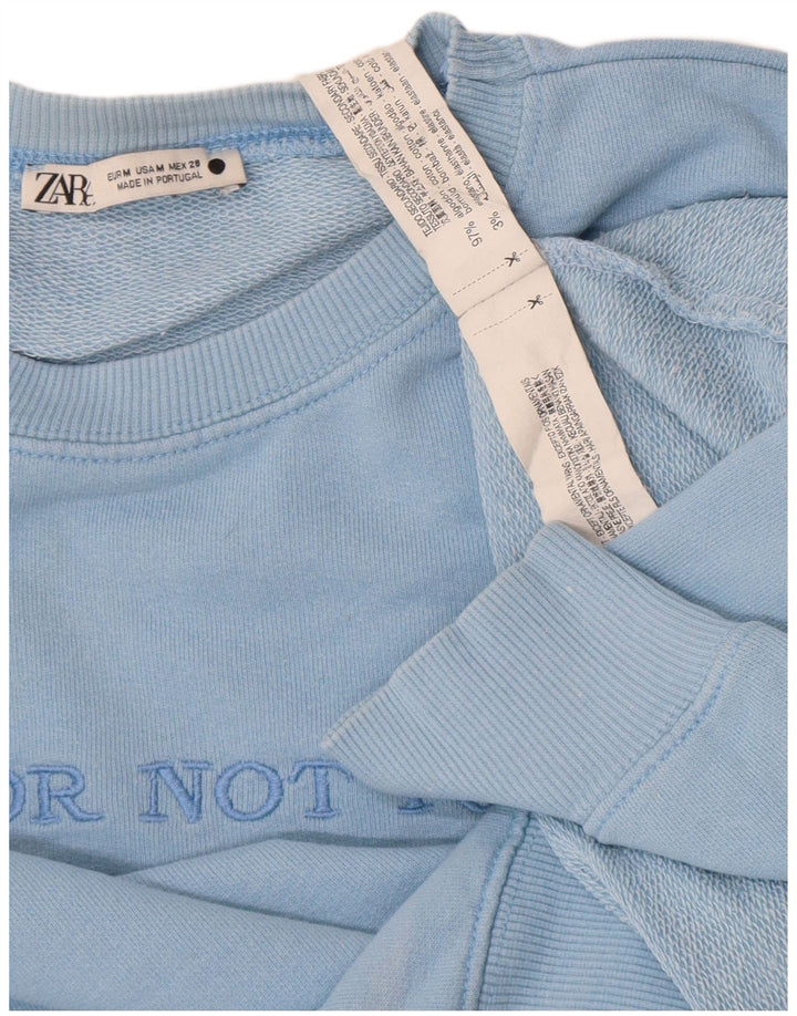 Zara moletom gráfico feminino jumper UK 14 algodão azul médio