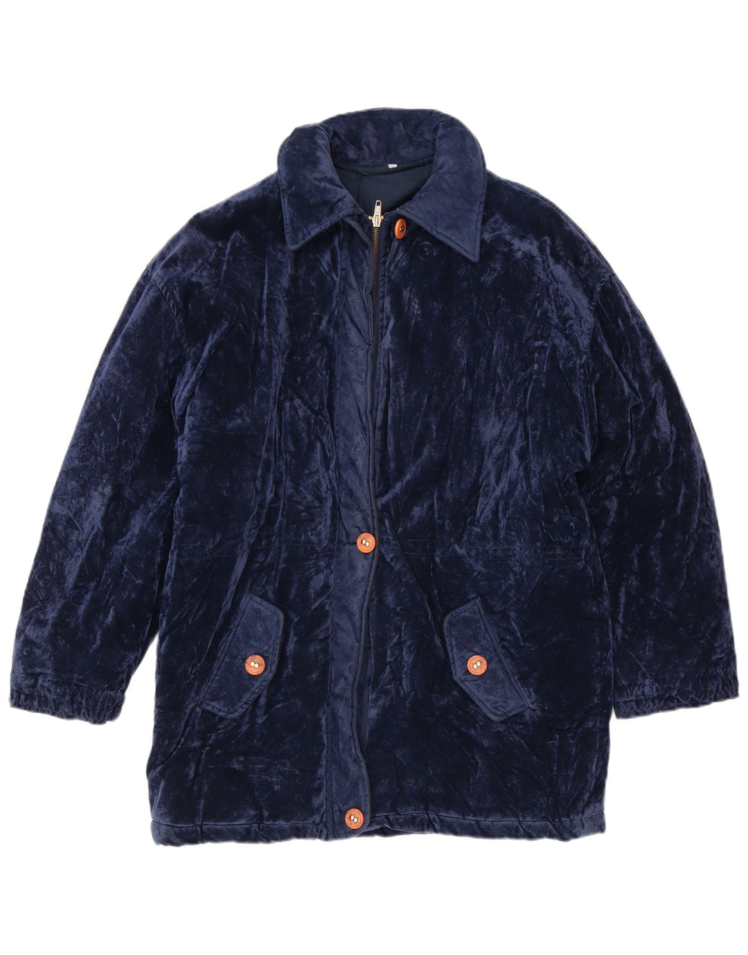 Casaco corta-vento vintage feminino de veludo grande Reino Unido 14 azul marinho médio