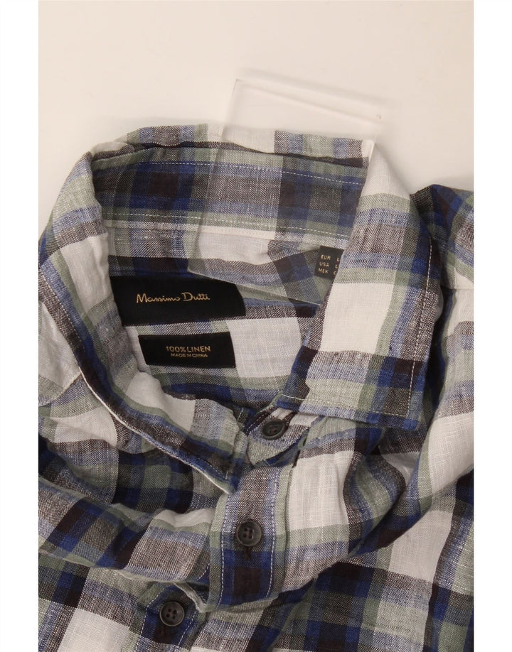 Camisa masculina Massimo Dutti grande linho xadrez azul marinho