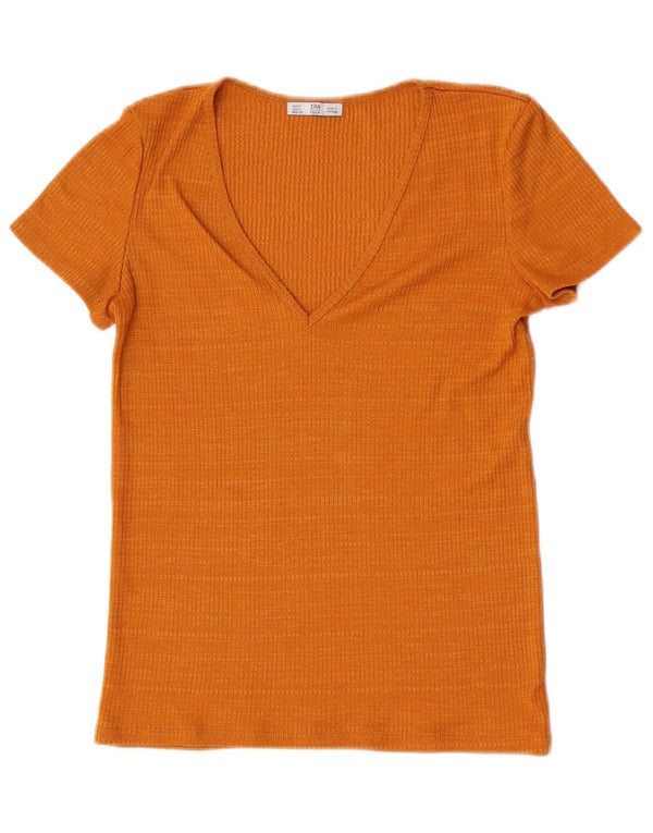 Camiseta feminina Zara Top UK 10 pequena laranja