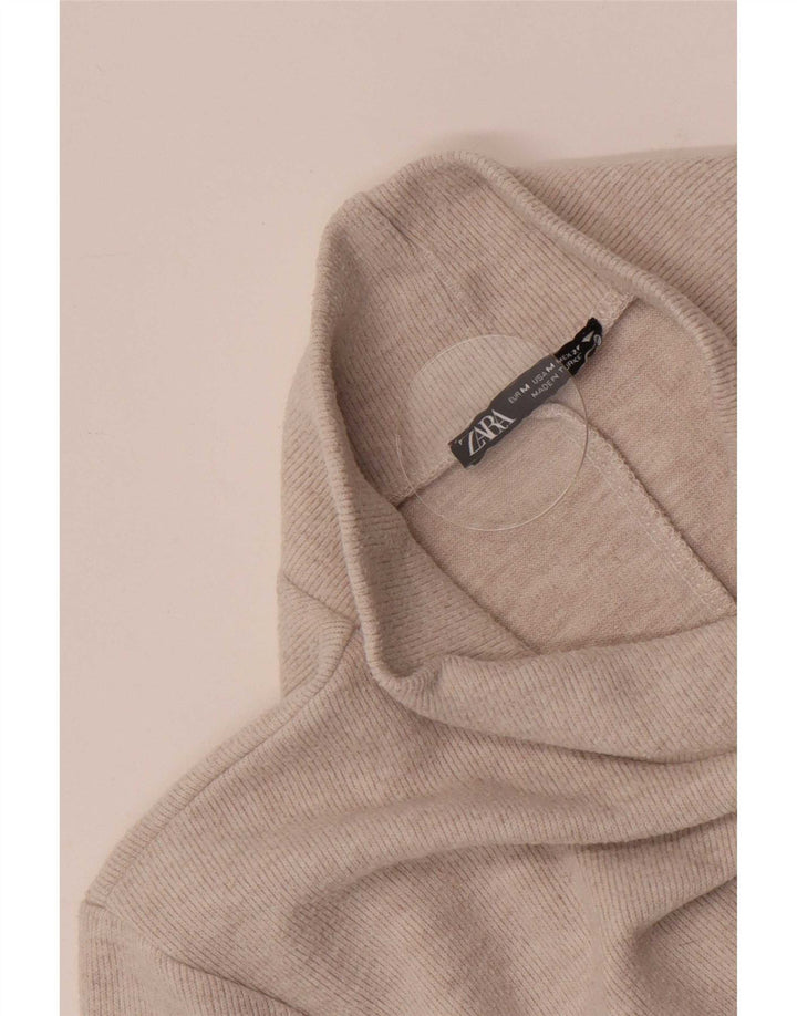 Zara Vestido feminino manga 3/4, Reino Unido 12 Médio Bege