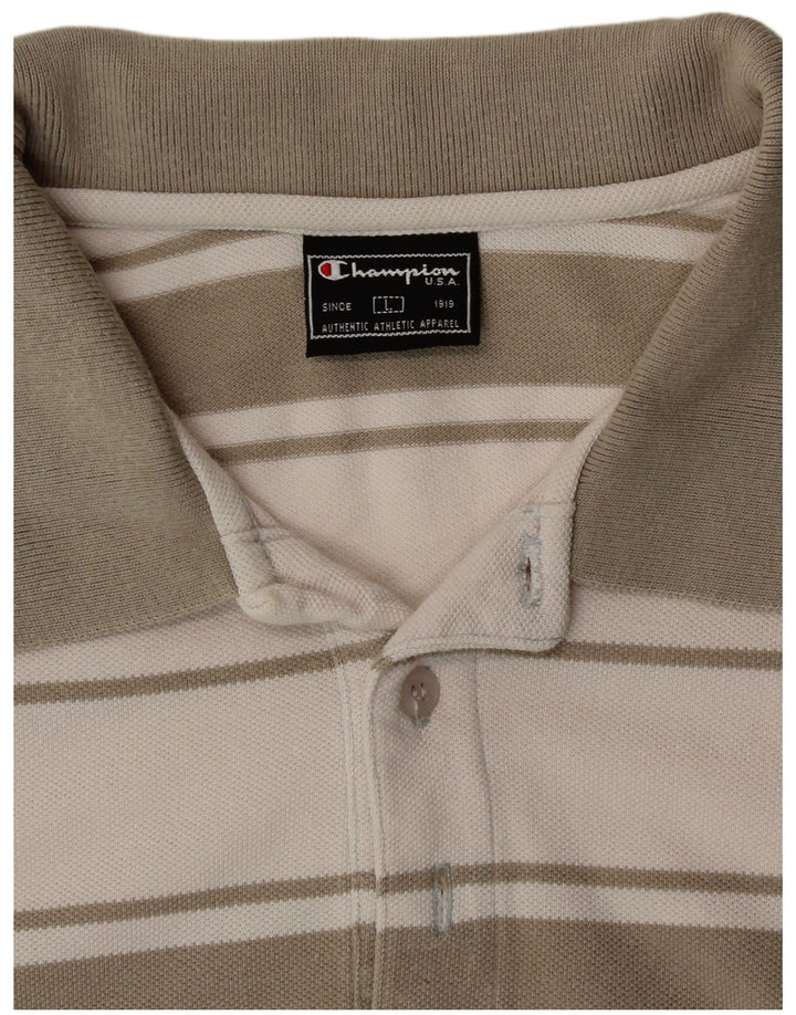 Camisa polo masculina CHAMPION grande algodão listrado branco