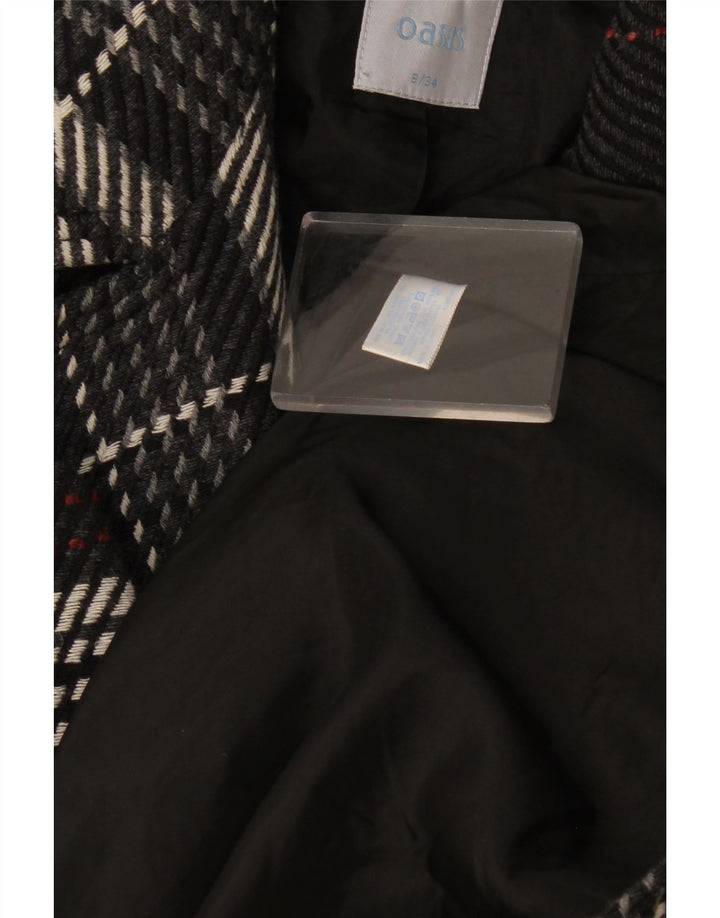 Sobretudo feminino Oasis UK 8 pequeno preto xadrez lã