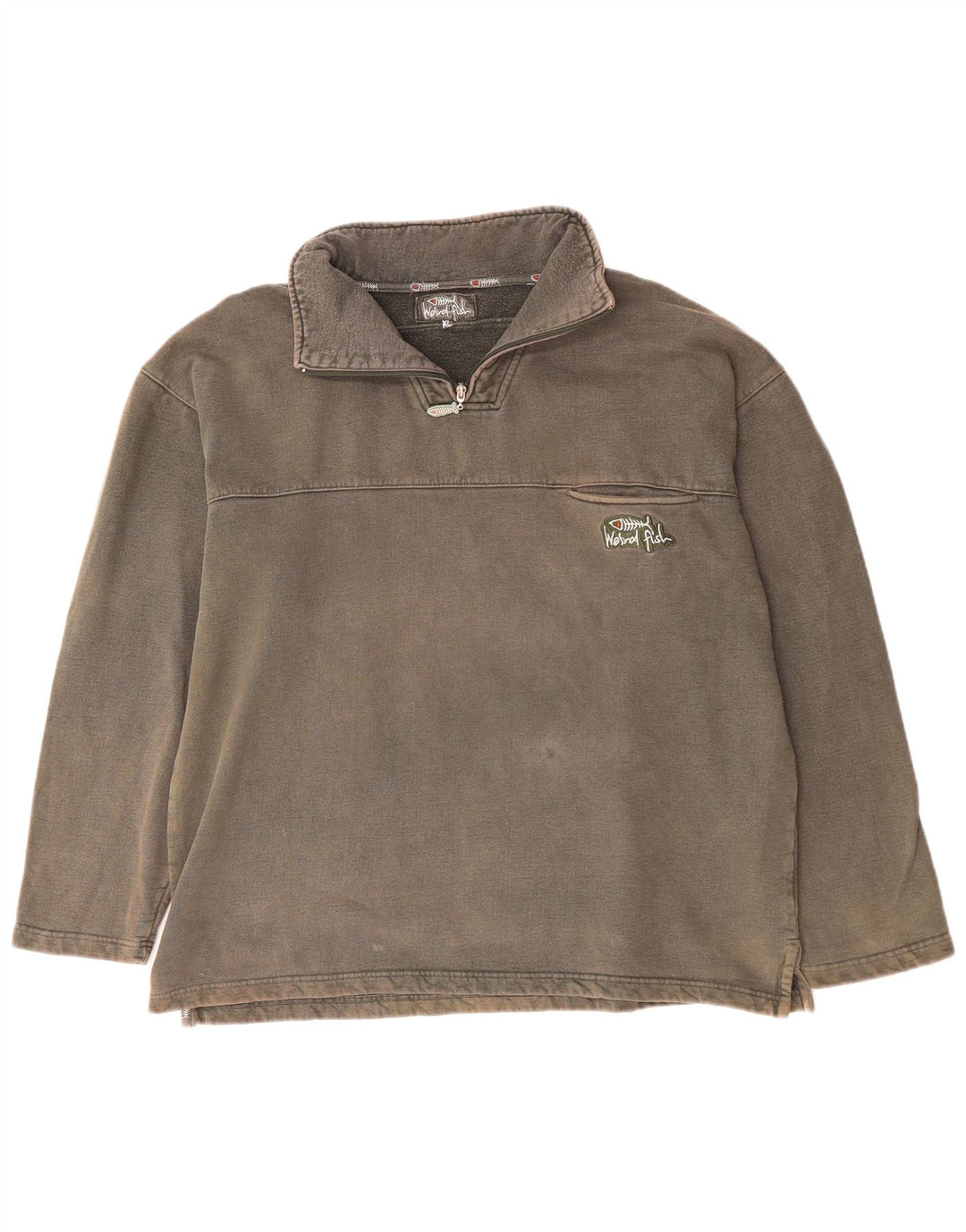 WEIRD FISH Suéter masculino com zíper e gola XL algodão cinza