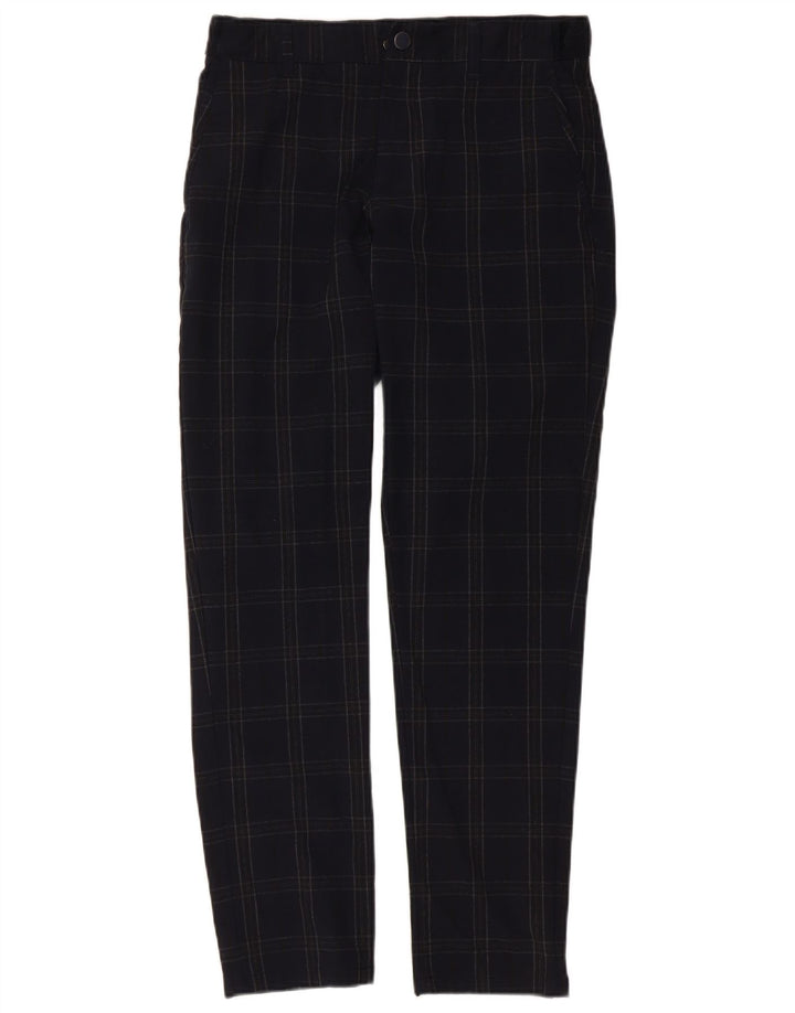 ZARA Mens Slim Chino Calças Pequenas W30 L29 Azul Marinho Xadrez Poliéster