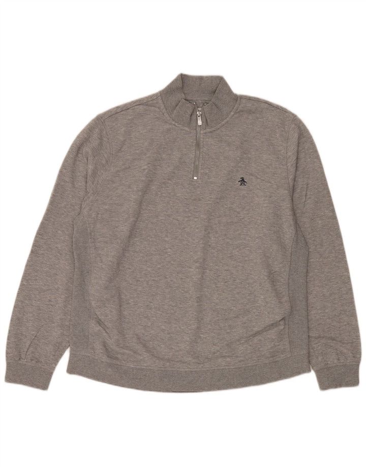 Moletom masculino Penguin com zíper e gola XL algodão cinza