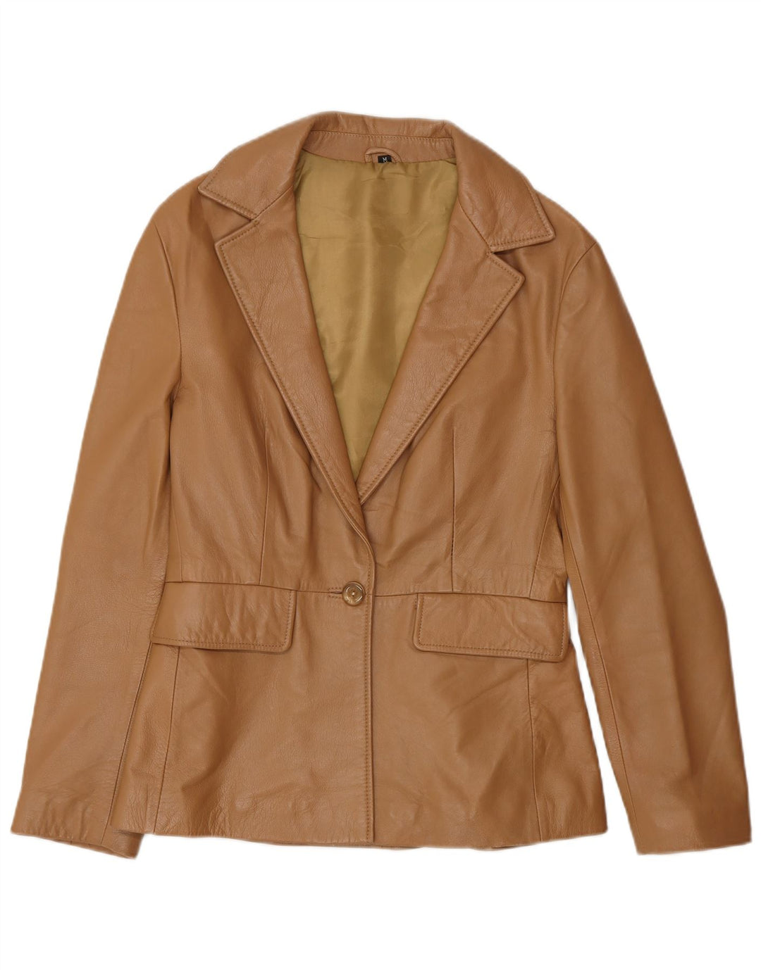 Jaqueta blazer feminina vintage de couro com 1 botão Reino Unido 12 couro marrom médio