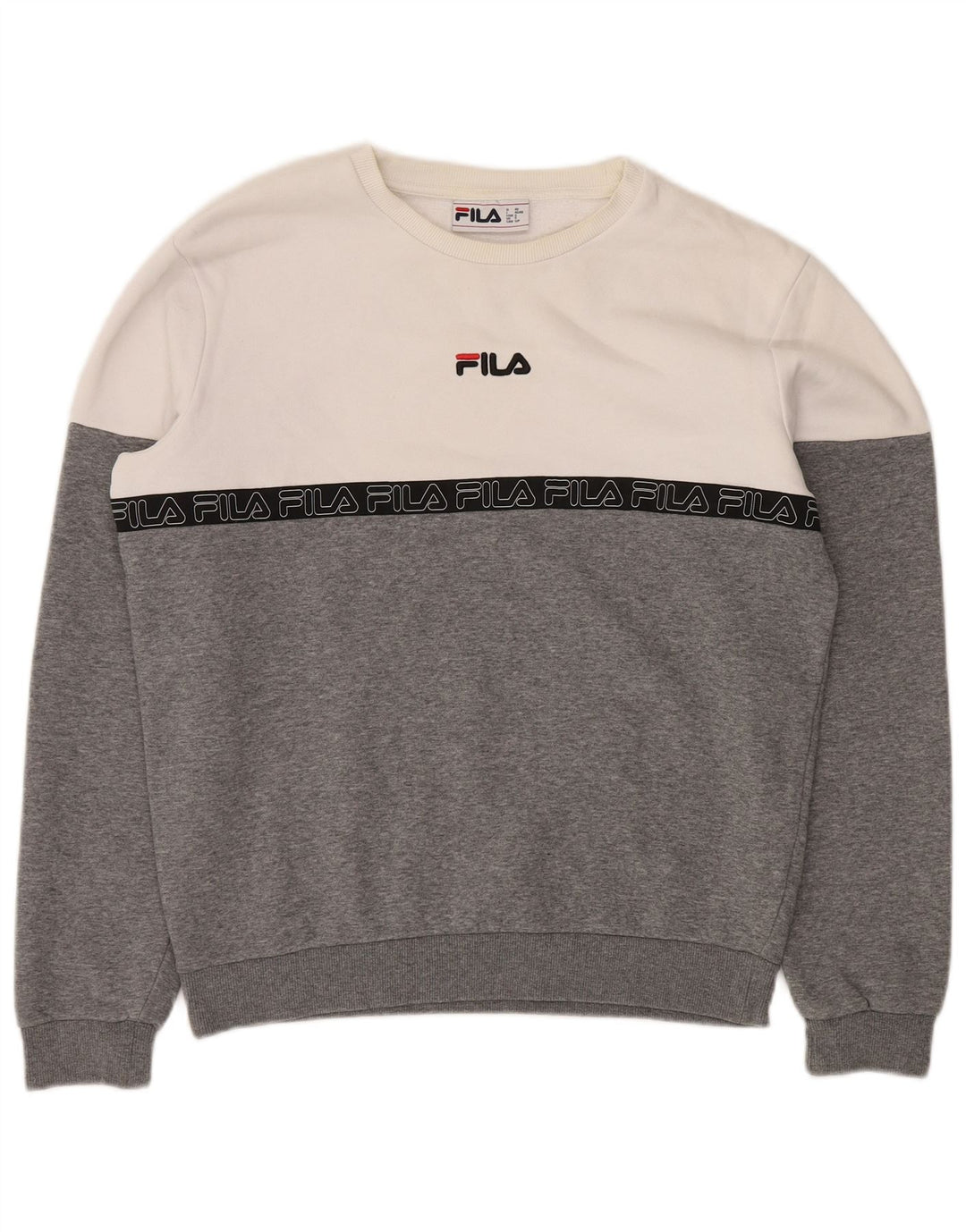 FILA moletom gráfico masculino jumper pequeno cinza colorblock algodão