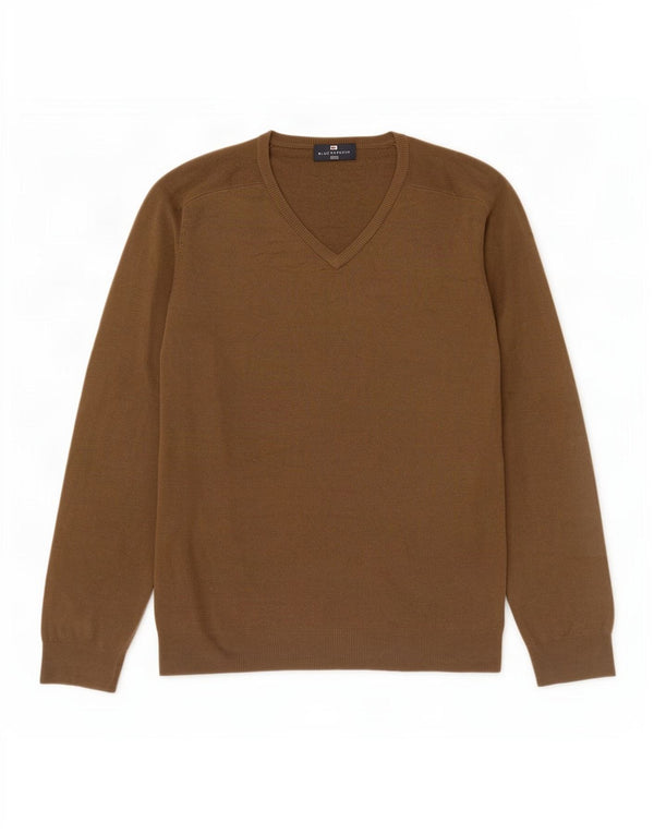 Marks & Spencer Mens Blue Harbour V-Neck Jumper Sweater XL Brown Acrylic