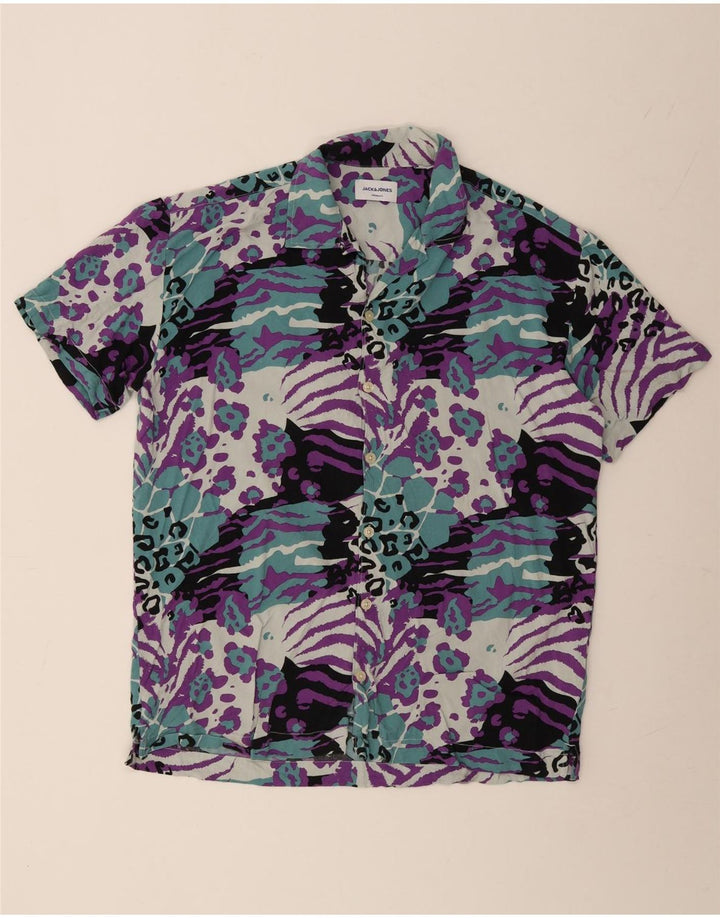 JACK & JONES Camisa masculina de manga curta grande estampa animal multicolorida