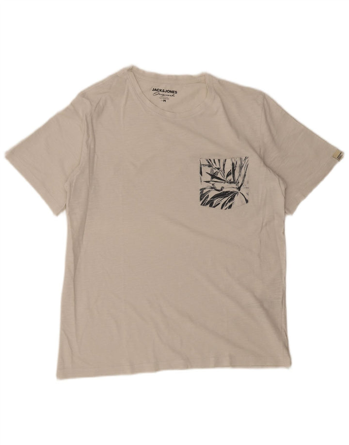 Camiseta masculina JACK & JONES de algodão floral branco médio