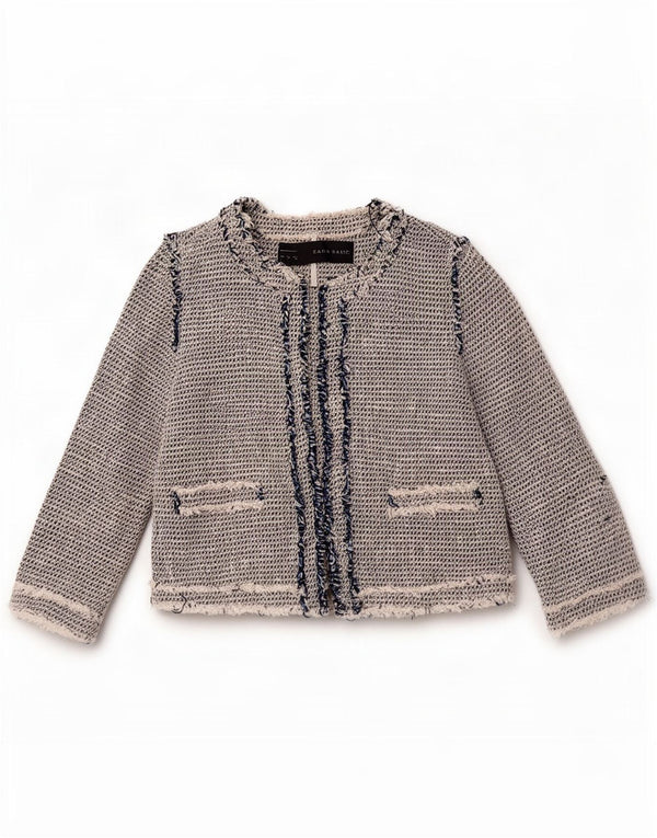 Zara Womens Blazer Jacket UK 12 Médio Algodão Cinza