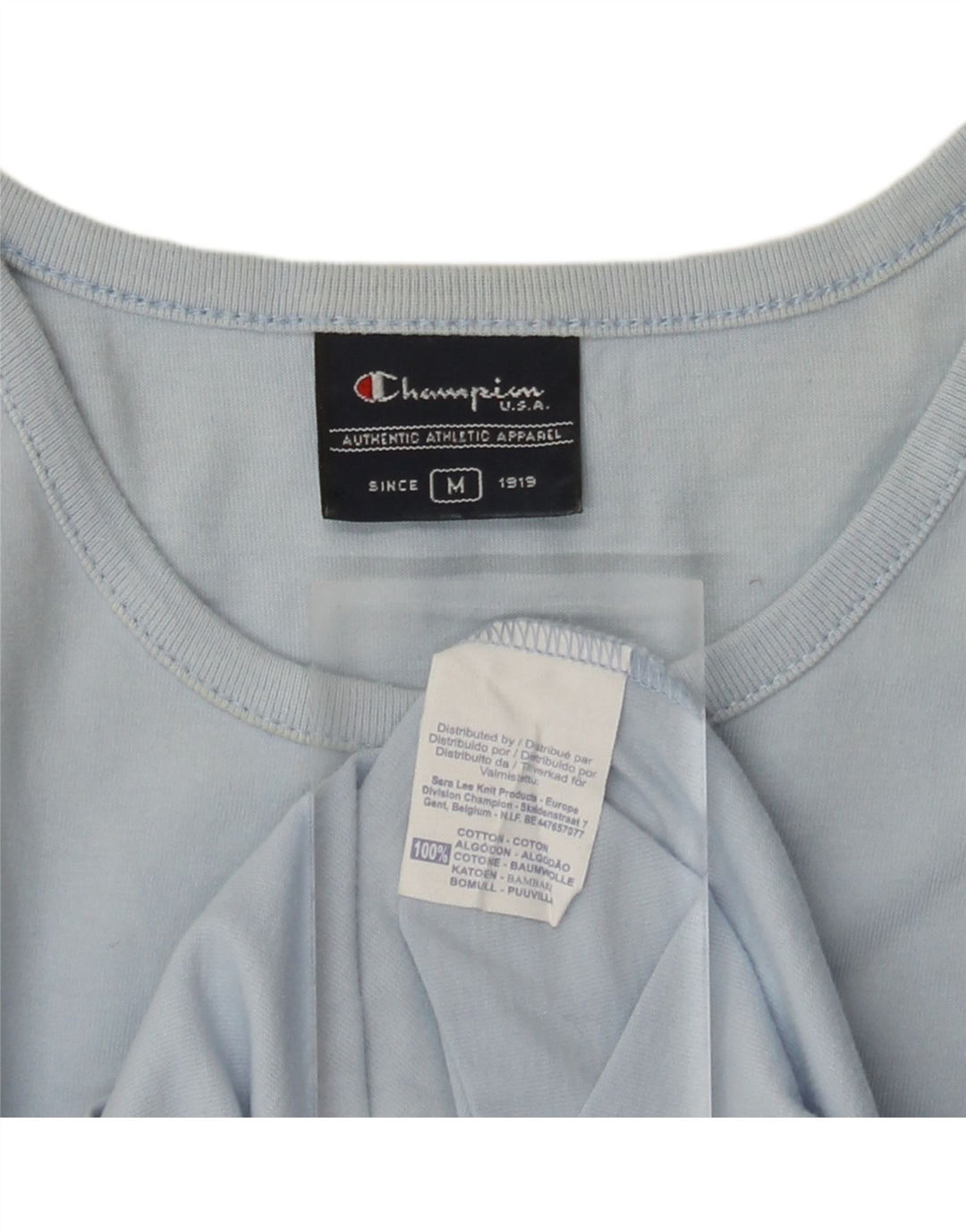 CHAMPION Womens Graphic T-Shirt Top UK 14 Medium Blue Cotton