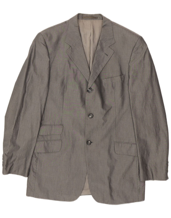 Jaqueta blazer masculina Hugo Boss com 3 botões Reino Unido 42 XL algodão cinza